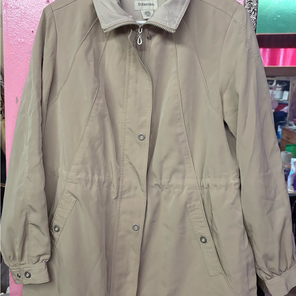 St. John's Bay Tan Trench Coat with Adjustable Cuffs
